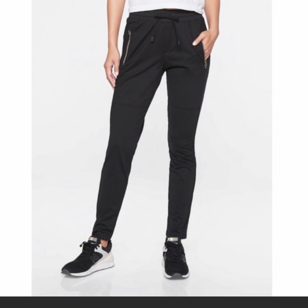 ATHLETA black jogger pants elastic drawstring waist zippered pockets size small